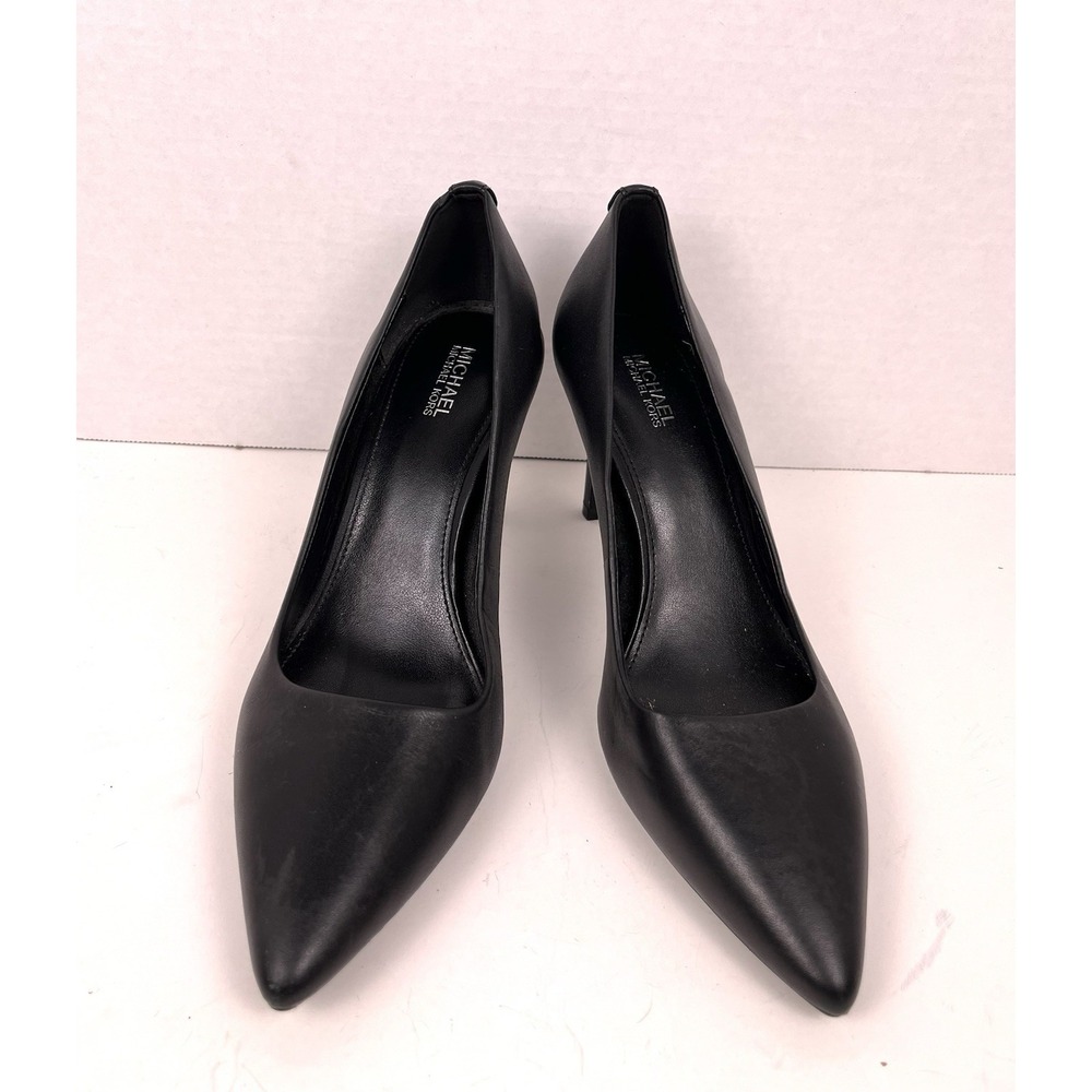 Michael Kors Black Leather Pointed Toe Heels 7.5M Classic Pumps Stiletto Career